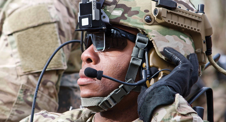 close up of soldier on headset