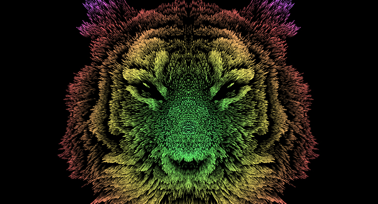 a stylized digital graphical rendering of a tiger's head 