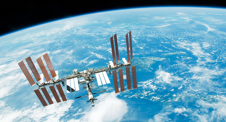 The International Space Station as photographed by a crew member on board the Space Shuttle Endeavour.
